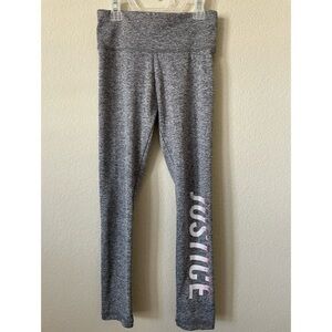 -Justice Gray Pink Ombré Glitter Sparkle Logo High Waist Girls' Leggings Size 11
